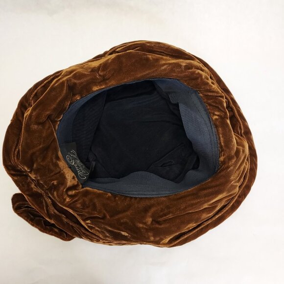 PLAZA SUITE Cloche Bucket Hat Women's Tan Velvet Velour Bow Lined Retro Classic - Picture 11 of 15